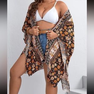 Floral batwing kimono